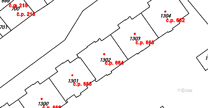 Prosek 664, Praha na parcele st. 1302 v KÚ Prosek, Katastrální mapa