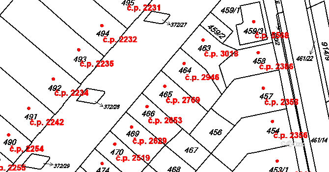 Chomutov 2769 na parcele st. 465 v KÚ Chomutov II, Katastrální mapa