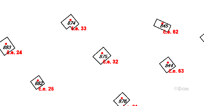 Horákov 32, Mokrá-Horákov na parcele st. 875 v KÚ Horákov, Katastrální mapa