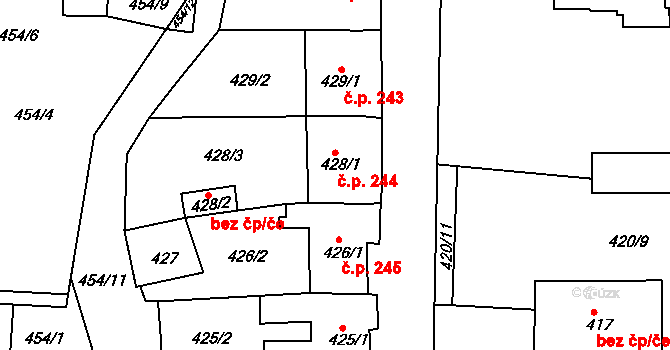 Úštěk-Českolipské Předměstí 244, Úštěk na parcele st. 428/1 v KÚ Úštěk, Katastrální mapa