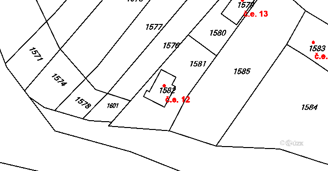 Sentice 12 na parcele st. 1582 v KÚ Sentice, Katastrální mapa
