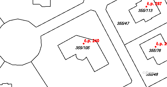 Červený Hrádek 240, Plzeň na parcele st. 355/105 v KÚ Červený Hrádek u Plzně, Katastrální mapa