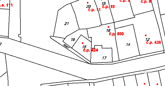 Šluknov 424 na parcele st. 18 v KÚ Šluknov, Katastrální mapa
