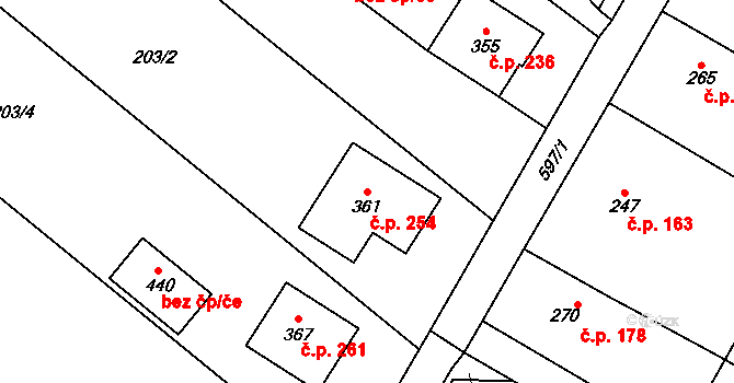 Žeranovice 254 na parcele st. 361 v KÚ Žeranovice, Katastrální mapa