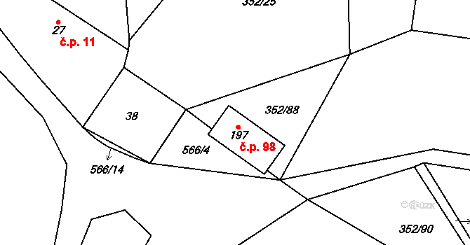 Kotouň 98, Oselce na parcele st. 197 v KÚ Kotouň, Katastrální mapa