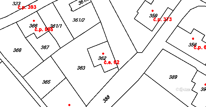 Šluknov 62 na parcele st. 362 v KÚ Šluknov, Katastrální mapa