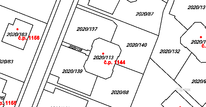 Holice 1144 na parcele st. 2020/113 v KÚ Holice v Čechách, Katastrální mapa