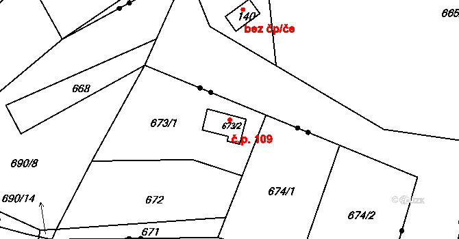 Libošovice 109 na parcele st. 673/2 v KÚ Libošovice, Katastrální mapa