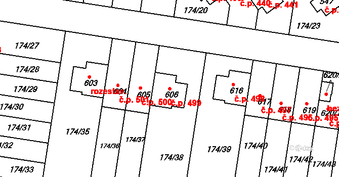 Nehvizdy 499 na parcele st. 606 v KÚ Nehvizdy, Katastrální mapa