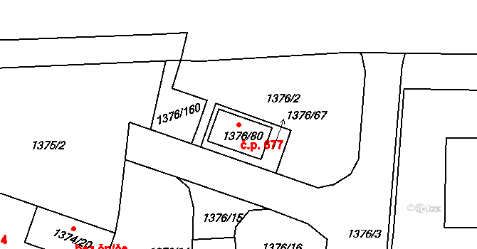 Příbram II 677, Příbram na parcele st. 1376/80 v KÚ Příbram, Katastrální mapa