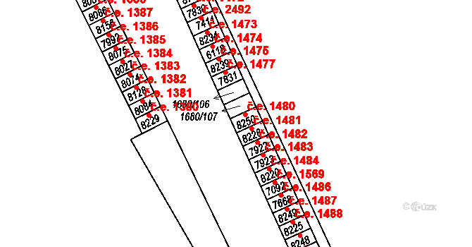 Hodonín 1480 na parcele st. 8250 v KÚ Hodonín, Katastrální mapa
