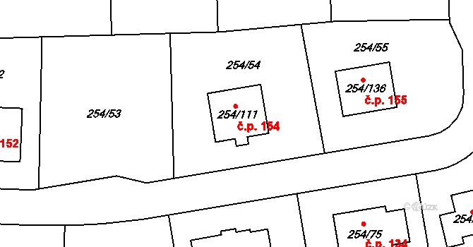 Honice 154, Stochov na parcele st. 254/111 v KÚ Honice, Katastrální mapa
