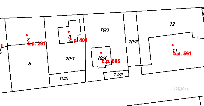Drahovice 685, Karlovy Vary na parcele st. 10/4 v KÚ Drahovice, Katastrální mapa