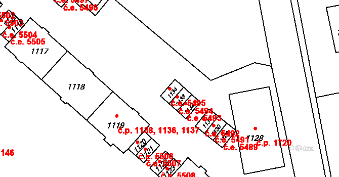 Kadaň 5495 na parcele st. 1134 v KÚ Kadaň, Katastrální mapa