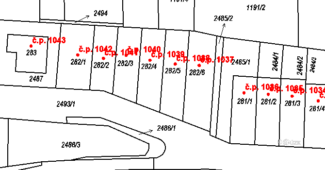 Horažďovice 1038 na parcele st. 282/5 v KÚ Zářečí u Horažďovic, Katastrální mapa