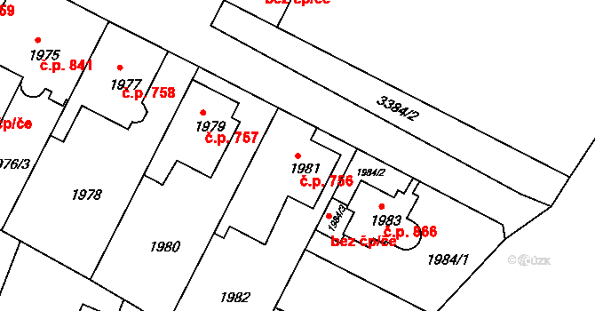 Benešov 756 na parcele st. 1981 v KÚ Benešov u Prahy, Katastrální mapa