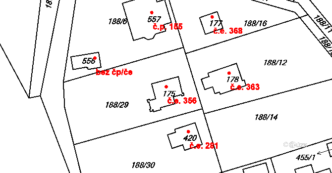 Hostěradice 356, Kamenný Přívoz na parcele st. 175 v KÚ Hostěradice, Katastrální mapa
