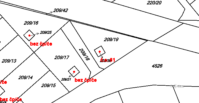 Třeboň II 61, Třeboň na parcele st. 209/36 v KÚ Třeboň, Katastrální mapa