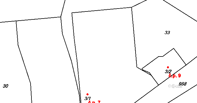 Bezděkov 9, Loket na parcele st. 3/2 v KÚ Bezděkov u Dolních Kralovic, Katastrální mapa