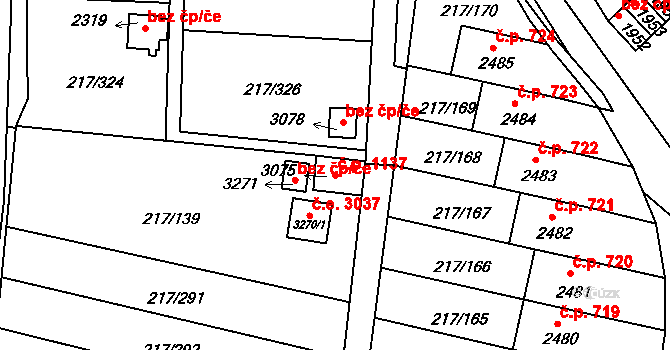 Sezimovo Ústí 1137 na parcele st. 3075 v KÚ Sezimovo Ústí, Katastrální mapa