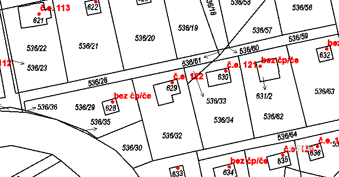 Svinařov 122 na parcele st. 629 v KÚ Svinařov u Kladna, Katastrální mapa