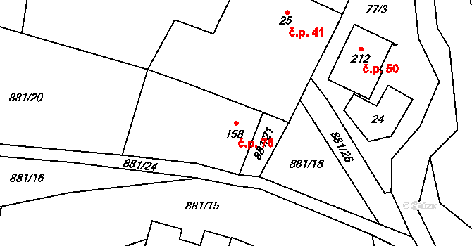Polichno 76, Luhačovice na parcele st. 158 v KÚ Polichno, Katastrální mapa