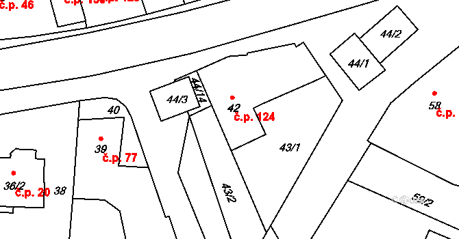 Stěbořice 124 na parcele st. 42 v KÚ Stěbořice, Katastrální mapa