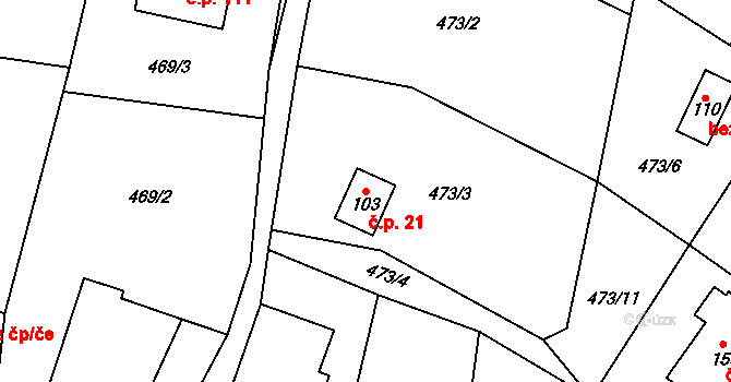 Čavisov 21 na parcele st. 103 v KÚ Čavisov, Katastrální mapa