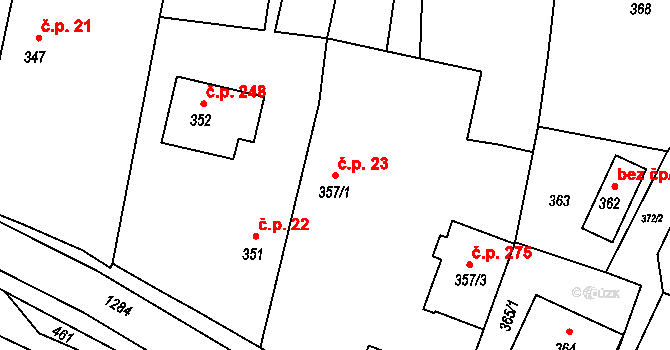 Dolní Životice 23 na parcele st. 357/1 v KÚ Dolní Životice, Katastrální mapa