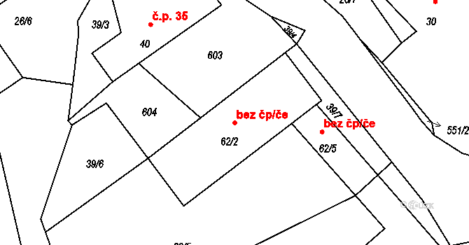 Křenice 43568530 na parcele st. 62/2 v KÚ Křenice, Katastrální mapa