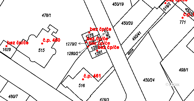 Luhačovice 43597530 na parcele st. 1281 v KÚ Luhačovice, Katastrální mapa
