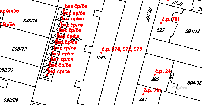 Kateřinky 972,973,974, Opava na parcele st. 1260 v KÚ Kateřinky u Opavy, Katastrální mapa