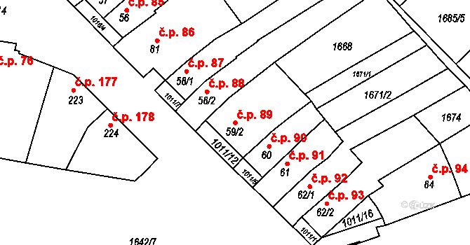 Hostěrádky-Rešov 89 na parcele st. 59/2 v KÚ Hostěrádky, Katastrální mapa