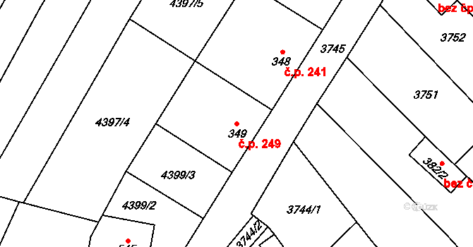 Popovice 249 na parcele st. 349 v KÚ Popovice u Uherského Hradiště, Katastrální mapa