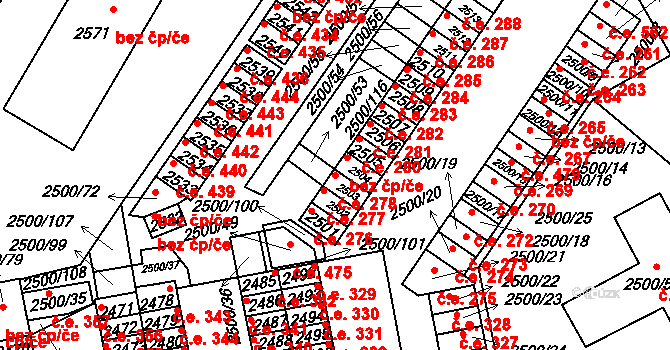 Hustopeče 278 na parcele st. 2503 v KÚ Hustopeče u Brna, Katastrální mapa