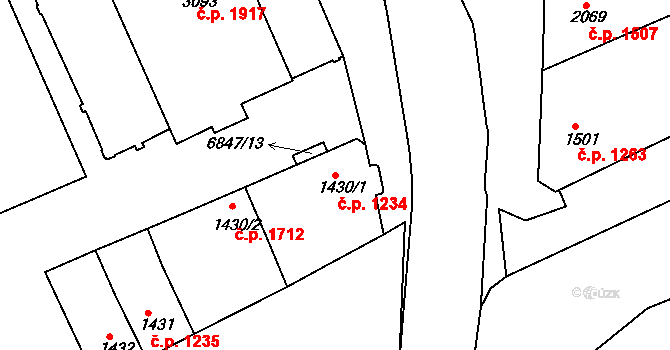 Uherský Brod 1234 na parcele st. 1430/1 v KÚ Uherský Brod, Katastrální mapa