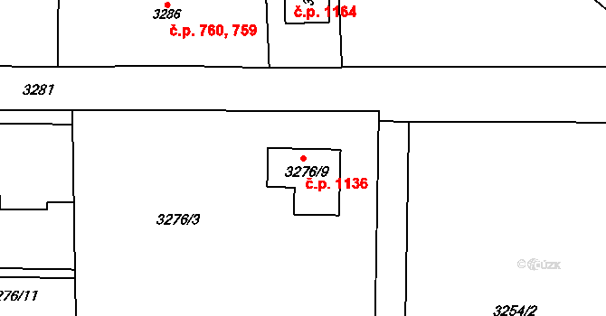 Stonava 1136 na parcele st. 3276/9 v KÚ Stonava, Katastrální mapa