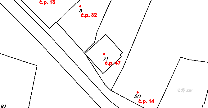 Chvaletice 47, Protivín na parcele st. 71 v KÚ Chvaletice u Protivína, Katastrální mapa