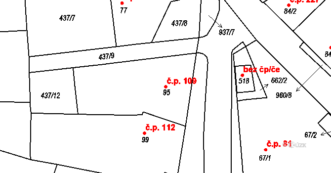 Smrkovice 109, Písek na parcele st. 95 v KÚ Smrkovice, Katastrální mapa