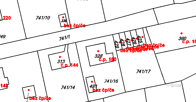 Dolní Kamenice 150, Česká Kamenice na parcele st. 328 v KÚ Dolní Kamenice, Katastrální mapa
