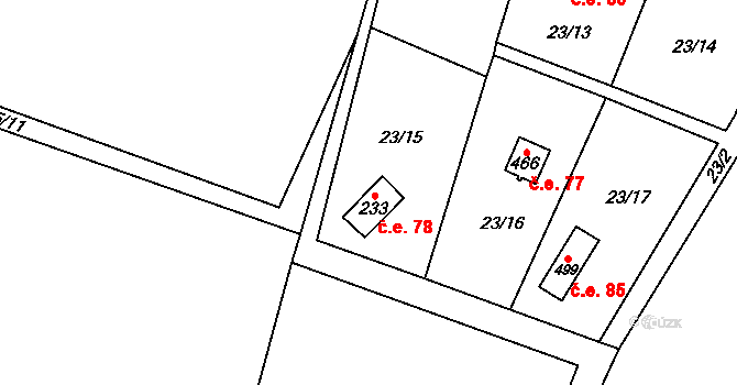 Ořech 78 na parcele st. 233 v KÚ Ořech, Katastrální mapa