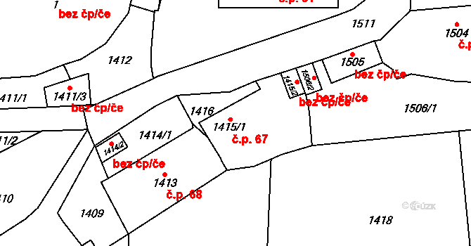 Všenory 67 na parcele st. 1415/1 v KÚ Všenory, Katastrální mapa