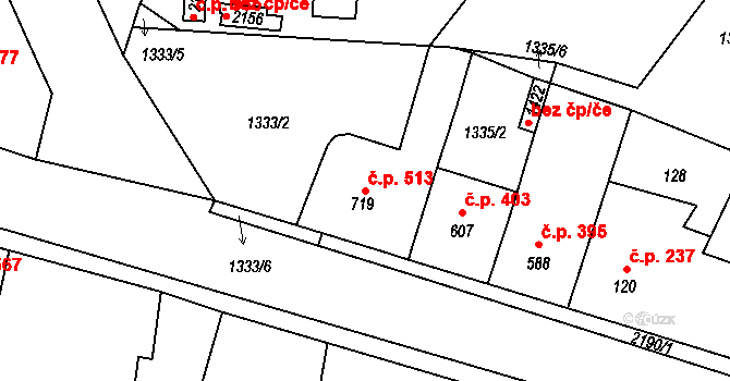 Heřmanův Městec 513 na parcele st. 719 v KÚ Heřmanův Městec, Katastrální mapa