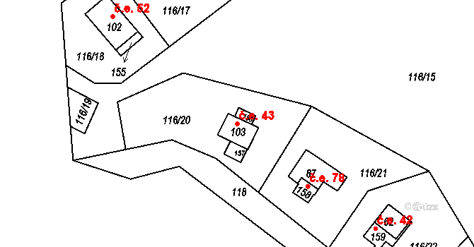 Míčov 43, Míčov-Sušice na parcele st. 103 v KÚ Míčov, Katastrální mapa