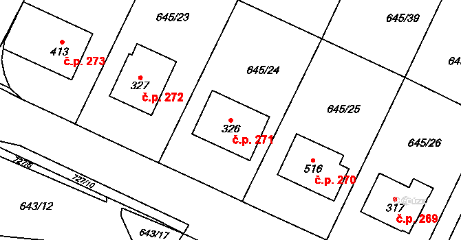 Krčín 271, Nové Město nad Metují na parcele st. 326 v KÚ Krčín, Katastrální mapa
