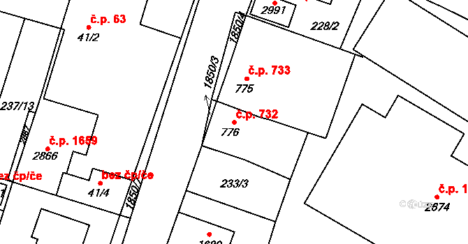 Přelouč 732 na parcele st. 776 v KÚ Přelouč, Katastrální mapa