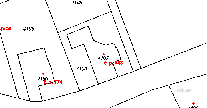 Dětmarovice 643 na parcele st. 4107 v KÚ Dětmarovice, Katastrální mapa