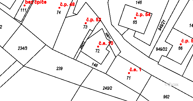 Nedvězí 10, Rohle na parcele st. 72 v KÚ Nedvězí u Zábřeha, Katastrální mapa