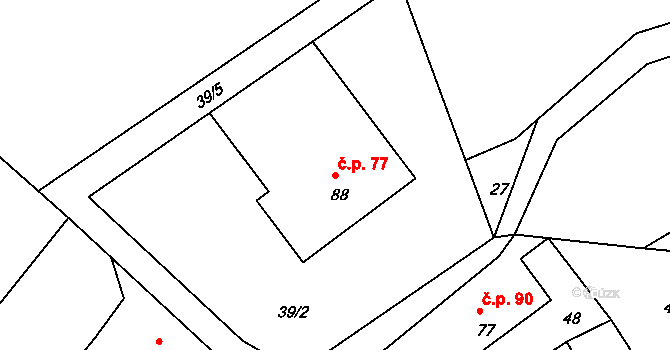 Václavov 77, Zábřeh na parcele st. 88 v KÚ Václavov u Zábřeha, Katastrální mapa