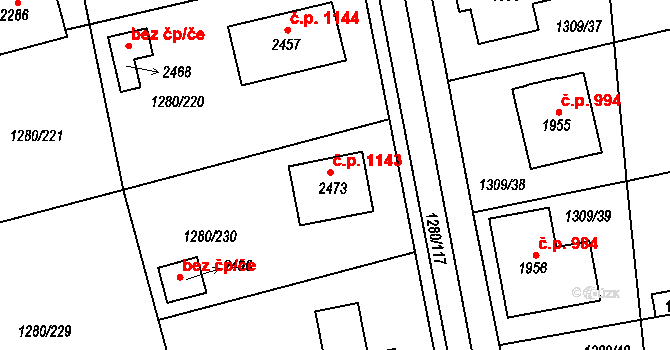 Dobřany 1143 na parcele st. 2473 v KÚ Dobřany, Katastrální mapa
